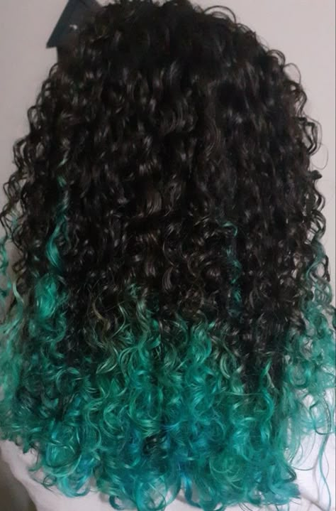 Turquoise Curly Hair, Hair Color Ideas For Curly Hair Dyes, Blue Hair Highlights, Hair Color For Dark Skin, Dyed Hair Ombre, Curly Color, Dark Curly Hair, Dyed Curly Hair, Layered Curly Hair