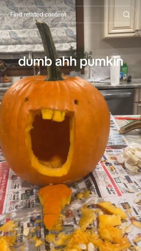 What Is The 'Dumb Ahh Pumpkin' Meme On TikTok? Pumpkin Meme, Goofy Ahh Memes, Spirit Halloween Costumes, Pumpkin Display, Barista Fashion, Spongebob Funny, Pumpkin Stem, Funny Pumpkins, Weird Images