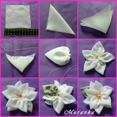 Nice Embroidery Ribbon, Ribbon Flower Tutorial, Diy Flores, Satin Ribbon Flowers, Fabric Flower Tutorial, Handmade Flowers Fabric, Kanzashi Flowers, Hand Embroidery Flowers, Pola Sulam