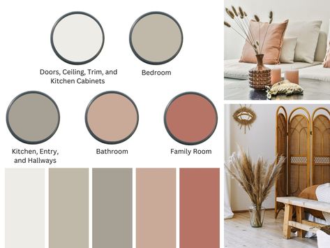 Earthy Boho Paint Color Palette, Interior Colors, Home Color Palette, Earth Tones - Etsy Color Palette Earth Tones, Color Palette Interior, Boho Paint Colors, Earth Tones Kitchen, Paint My Room, Home Color Palette, Rustic Color Palettes, Best Bedroom Colors, Art Studio Design