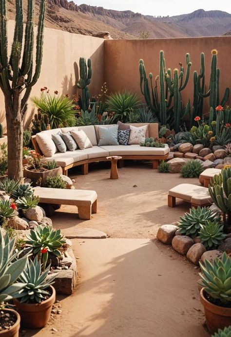 25 Stunning Small Garden Layout Ideas 33 Arizona Patio Decorating Ideas, Backyard Cactus Garden, Desert Courtyard Landscaping, Southwestern Backyard Ideas, Creative Landscaping Ideas, Dessert Garden Ideas, Plot Garden Ideas, Diy Desert Landscaping, Desert Home Decor Arizona