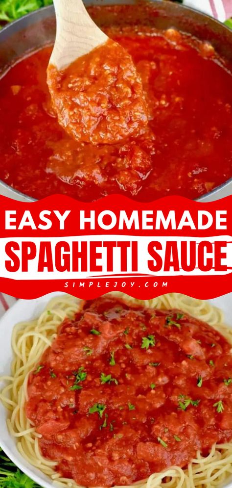 This Italian spaghetti sauce from scratch is the BEST! This condiment recipe is so quick and easy. In just 25 minutes, you can have a meatless homemade sauce that's full of flavor. Pin this for later! Spaghetti Sauce Recipes Easy, How To Make Your Own Spaghetti Sauce, Easy Homemade Sauces For Pasta, Diy Spaghetti Sauce Easy, Best Easy Spaghetti Sauce, Recipe Spaghetti Sauce, Diy Pasta Sauce Easy, Easy Speggetti Sauce Recipe, How To Make Spaghetti Sauce With Tomato Sauce