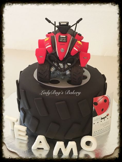 ATV cake Four Wheeler Birthday Cake, Atv Cake Ideas, Atv Party Ideas, Atv Birthday Cake, Atv Birthday Party Ideas, Quad Bike Cake, Four Wheeler Cake, Atv Cake, 4 Wheeler Cake