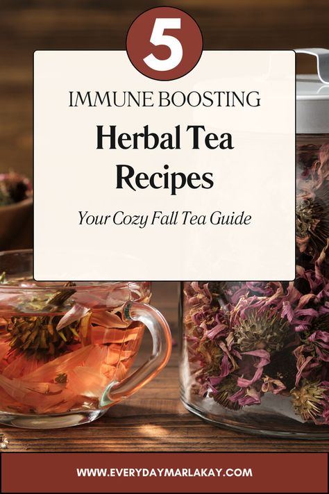 Discover the coziest fall herbal teas, perfect for chilly days! From cinnamon apple cider to warming ginger turmeric blends, these teas boost immunity and fill your home with comforting aromas. 🌿 Check out the easy recipes + benefits of each herb! Herbal Tea Business Ideas, Calendula Tea Blends, Immunity Boosting Tea, Gut Health Tea Recipe, Wiccan Tea Recipes, Inflammation Tea Recipes, Immunity Tea Recipe, Diy Tea Recipe, Herbal Tea Blends Recipes