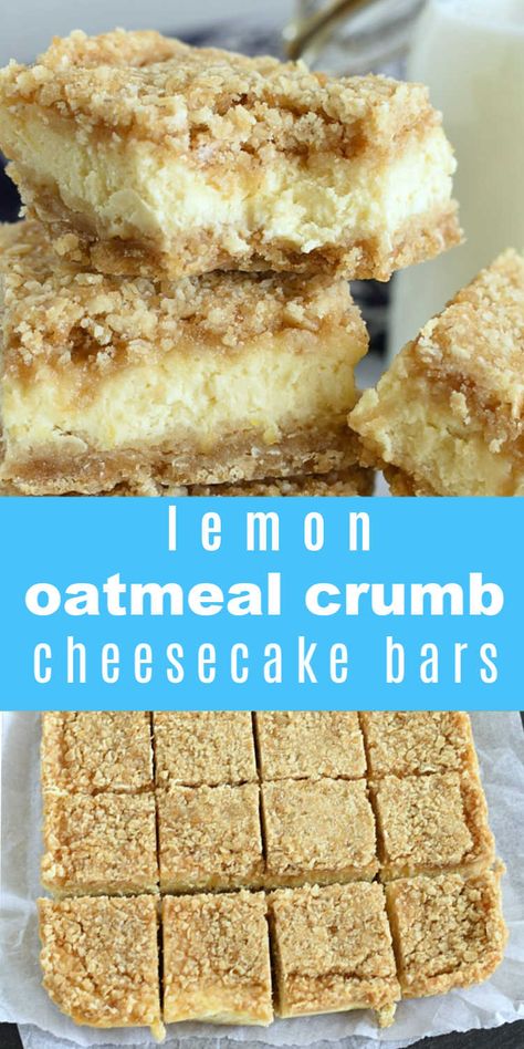 Cream Cheese Crumb Bars, Oatmeal Lemon Bars Recipe, Keto Creamy Lemon Squares, Oatmeal Cheesecake Bars, Cream Cheese Oatmeal Cookies, Disney Copycat Recipes Desserts, Cream Cheese Oatmeal Bars, Oatmeal Crust Cheesecake, Lemon Oatmeal Bars