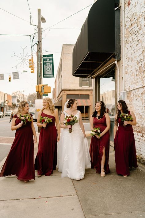 A Madison NC Christmas Wedding | Bridal party photos | NC Wedding Photographer. This romantic December winter wedding at Bakery 1818 in Madison, North Carolina with Amanda and Chris was the perfect example that having your wedding in winter is a GREAT idea! Find december wedding venues, winter wedding receptions, december wedding table decor and december wedding reception ideas. Book Kayli as your NC Wedding photographer at kayliphotography.com. December Wedding Reception, Wedding Venues Winter, Wedding Bridal Party Photos, December Winter, Bridal Party Outfit, Pregnant Wedding, December Wedding, Bridal Party Photos, Wedding Bridal Party