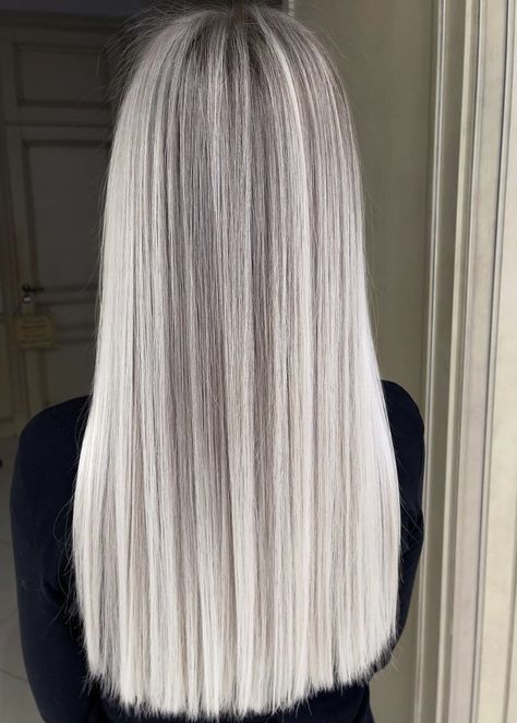 Platinum Blonde Hair Color Highlights, Blonde Icy Balayage, Platinum Hair With Black Lowlights, Platinum Blonde Hair With Highlights, Icy Grey Hair, Silver Toned Blonde Hair, Icy Platinum Blonde Hair With Lowlights, Silver Blonde Hair Balayage, White Blonde Hair With Lowlights