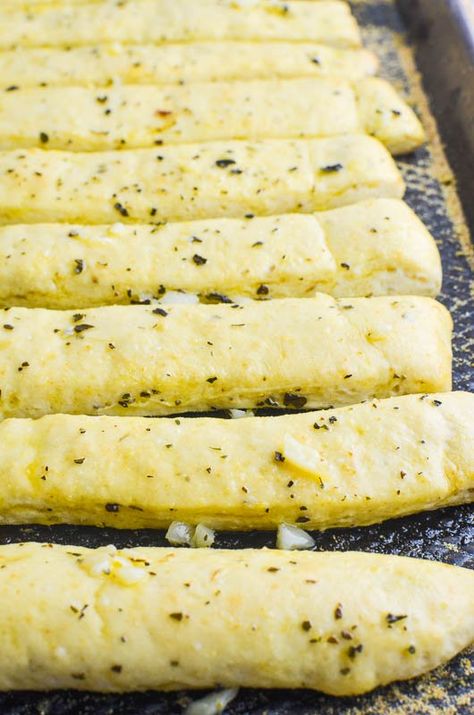 Garlic Breadsticks Recipe {No Yeast Required) | Life's Ambrosia Yeast Breadsticks, Garlic Breadsticks Recipe, Graduation Food, Garlic Breadsticks, Pumpkin Cheesecake Bars, Bread Sticks Recipe, Garlic Herb Butter, Cheesecake Bar Recipes, Appetizers For A Crowd