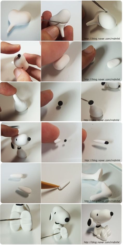 Cold Porcelain Tutorials: Cute Critter Week: Snoopy tutorial Bolo Snoopy, Snoopy Cake, Crea Fimo, Fondant Animals, Fondant Tutorial, Tanah Liat, Polymer Clay Animals, Kraf Diy, Fondant Figures