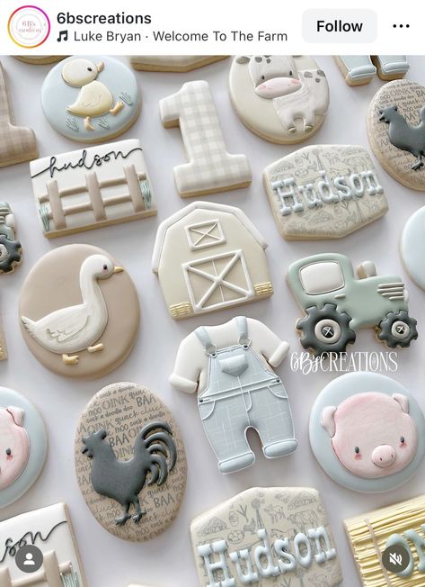 Tractor Cookies, Cow Cookies, Farm Cookies, Farm Baby Shower, Tractor Birthday, Farm Birthday Party, Farm Baby, Baby Cookies, Cookie Inspiration