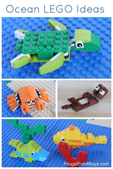 Ocean LEGO Projects to Build - Sea Turtle, Crab, Otter, Fish Lego Challenge, Lego Club, Lego Animals, Lego Activities, Folding Origami, Lego Craft, Lego Construction, Lego For Kids, Lego Party