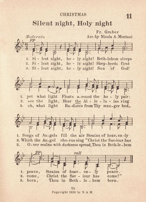 Vintage Christmas Sheet Music, Silent Night Sheet Music, Printable Hymns, Music Printables, Hymn Sheet Music, Hymn Music, Silent Night Holy Night, Bible Songs, Christmas Sheet Music