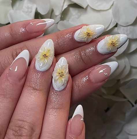 𝐏𝐇𝐗 𝐍𝐀𝐈𝐋 𝐓𝐄𝐂𝐇✨ | cute spring flowers🌼 . . . Inspo @nailsbyelisee #nails #nailsofinstagram #nailtech #nailinspo #aznails #phxnails #explorepage #explore… | Instagram Spring Acrylic Nail Designs Almond, Cute Nails 3d Flowers, Yellow 3d Flower Nails, 3d Nails Flowers, Cute 3d Nails, Nail Background Ideas, Nails With Flowers 3d, Nails Inspiration Flowers, 3d Gel Flower Nails