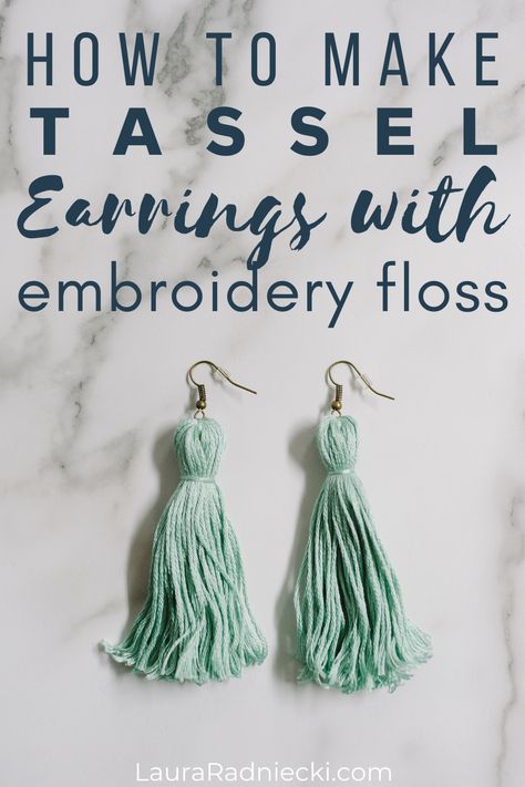 Learn how to make tassel earrings with embroidery floss using this easy DIY tutorial with step-by-step photos. Embroidery Thread Earrings, Diy Embroidery Floss Tassel, Diy Embroidery Frame, Diy Thread Earrings, Diy Embroidery Hoop Stand, Diy Embroidery Thread, Embroidery Floss Crafts, Diy Crafts Earrings, Diy Tassel Earrings