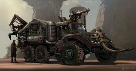 Hellish Landscape, Wasteland Vehicles, Hunting Truck, Apocalypse World, Post Apo, Transport Truck, Post Apocalyptic Art, Concept Art World, Digital Art Gallery