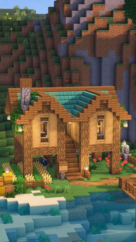 Chalet Minecraft, Minecraft Cool, Minecraft Japanese House, Forest Biome, Case Minecraft, Minecraft Decoration, Minecraft Houses Survival, Rumah Minecraft Sederhana, Starter House