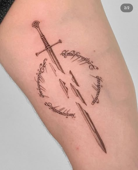 Elven Tattoo, Tolkien Tattoo, Pop Culture Tattoos, Ring Tattoo Designs, Lotr Tattoo, Culture Tattoos, Lord Of The Rings Tattoo, Nerdy Tattoos, Bookish Tattoos