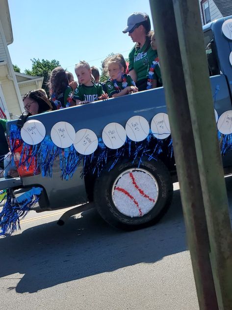 Baseball Parade Truck Ideas, Softball Floats Parade Ideas, Baseball Float Ideas Parade, Baseball Parade Float, Parade Decorations, Parade Float Decorations, Santa Claus Parade, Basketball Decorations, Parade Ideas