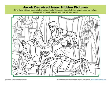 Jacob Deceived Isaac Hidden Pictures Activity Jacob And Esau Coloring Page, Jacob And Esau Craft Sunday School, Jacob And Esau Activities, Isaac Bible, Jacob Bible, Genesis 27, Bible Puzzles, Jacob And Esau, Hidden Pictures Printables