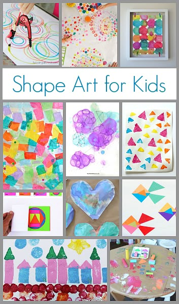 Here are all kinds of fun ways to integrate art into learning shapes. Children can do art projects based on the individual shapes they're currently learning or create art using a many shapes at once! Shape Art For Kids, Art And Crafts For Kids, Preschool Art Projects, Shapes Preschool, Art Projects For Kids, Learning Shapes, Art And Crafts, Math Art, Homeschool Art