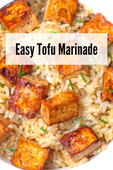 An easy tofu marinade with just 4 ingredients and tons of flavor. No more bland tofu! Cook the marinated tofu in a skillet or bake it in the oven. Easy Tofu Marinade, Marinade For Tofu, Tofu Marinade Recipes, Tofu Recipes Easy, Tofu Burger, Tofu Marinade, Marinated Tofu, Crispy Tofu, Baked Tofu