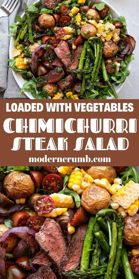 Steak Salad With Chimichurri Dressing, Steak Chimichurri Salad, Chimichurri Steak Salad, Flat Iron Steak Salad, Chimichurri Steak Sides, Autumn Steak Salad, Carnivore Salad, Steak Salad Recipes For Dinner, Tri Tip Salad