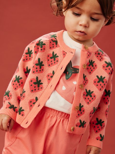 Raglan Sleeve Cardigan, Baby Tea, Strawberry Baby, Baby Icon, Baby Graphic Tees, Pink Strawberry, Warm Weather Outfits, Cozy Cardigan, Baby Cardigan