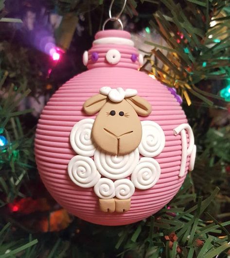 Christmas Lamb, 1st Christmas Ornament, Baby's 1st Christmas Ornament, Baby's 1st Christmas, Clay Christmas, Polymer Clay Ornaments, Christmas Clay, Polymer Clay Christmas, Glass Ball Ornaments