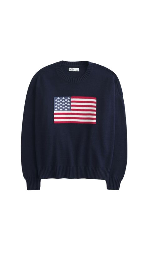 Wardrobe essentials Flag Sweater, American Flag Sweater, Crew Neck Sweater, Neck Sweater, Hollister, American Flag, Wardrobe Essentials, Flag, Crew Neck