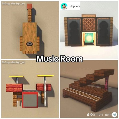 Minecraft Interior Furniture, Minecraft Musical Instruments, Minecraft Wall And Floor Ideas, Minecraft Music Room Ideas, Minecraft Room Building Ideas, Minecraft Interior Design Entrance, Minecraft Furniture Store, Office Ideas Minecraft, Game Room Minecraft