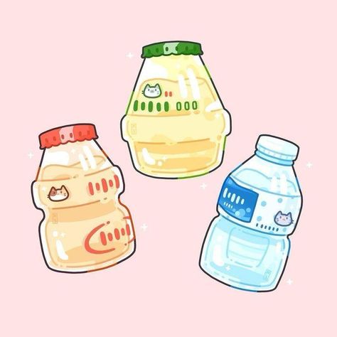 Drinks Stickers, Japanese Soda, Asian Drinks, Childhood Snacks, Japanese Drinks, 귀여운 음식 그림, Drink Stickers, Food Artwork, Food Illustration Art