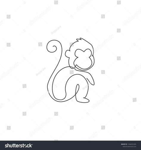 One Continuous Line Drawing, Drawing Minimal, Monkey Drawing, Monkey Tattoos, Single Line Drawing, Hummingbird Tattoo, 카드 디자인, Continuous Line Drawing, Line Art Tattoos