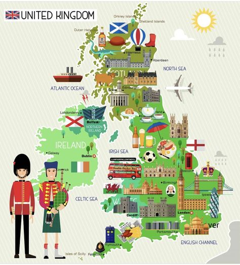 United Kingdom Map, Cartoon Map, Map Of Britain, Travel Pattern, City Vector, City Cartoon, United Kingdom Travel, Irish Sea, Kingdom Of Great Britain