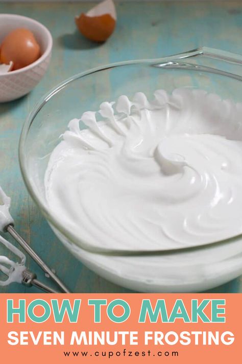 Transform your desserts with this airy and silky Seven Minute Frosting. Ready in minutes, it's the perfect topping for a timeless, sweet finish! 🎂 Find out the secret to perfection in our recipe. ❤️ #fluffyfrosting #BakingTips #DessertGoals Frosting Substitute For Cake, Seven Minute Frosting, 7 Minute Frosting, Meringue Frosting, Fluffy Frosting, Whipped Frosting, Frosting Recipe, Desserts Recipes, Frosting Recipes