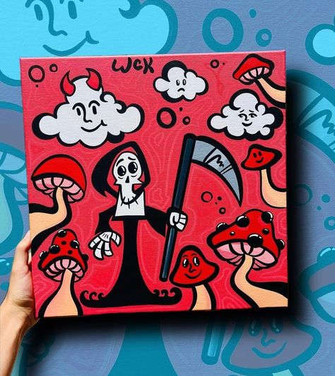 Drawing Ideas Skeleton, Grunge Drawing Ideas, Spooky Painting Ideas, Grunge Drawing, Halloween Canvas Paintings, Hippie Painting, Astuces Diy, Pop Art Canvas, Cute Canvas Paintings