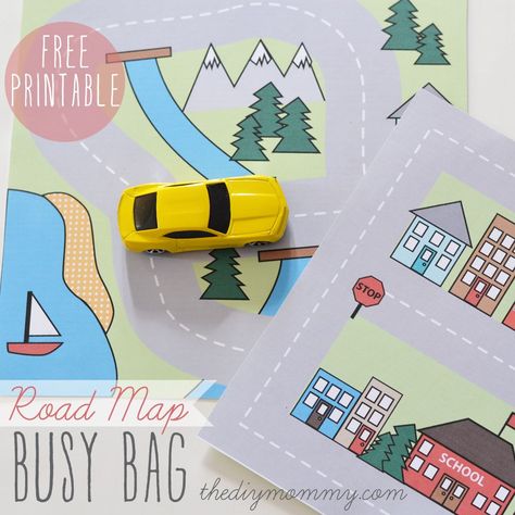 Road Map Busy Bag by The DIY Mommy - Free Printable! Printables Organizational, Wood Puzzles Diy, Diy With Kids, Car Games For Kids, Mama Design, Busy Boxes, Operation Christmas Child, Busy Bags, Busy Toddler