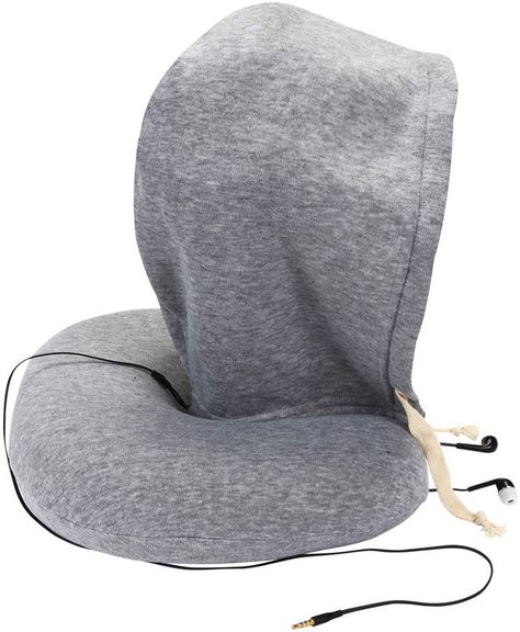 1 Voice Travel Neck Pillow with Hood and Built-in Earbuds | Travel neck #pillow with hood * Contour memory foam * Ultra-comfort cotton jersey fleece cover and hood * Built-in earbuds * Great for use while #traveling, listening to #music, sleeping and more * Adjustable drawstrings allow you to pull the #hoodie over your eyes for complete #privacy. #ad Travel Neck Pillow Diy, Hoodie Neck Pillow, Pillow Memory, Cervical Pain, Travel Neck Pillow, Pillow Combos, Neck Pillow Travel, Mens Travel, Hooded Sweatshirt Men