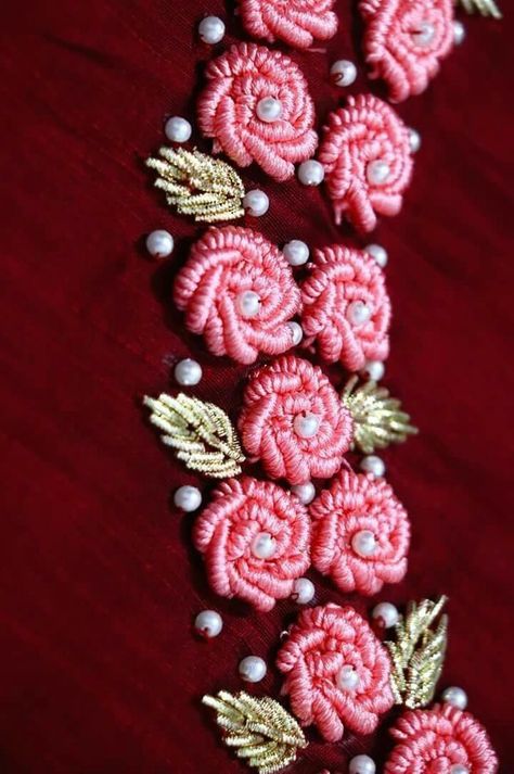 Embroidery Neck Designs Neckline, Embroidery Designs For Neck, Embroidery Types, Embroidery Designs Ideas, Beautiful Neck, Dresses Beautiful, Hand Embroidery Patterns Flowers, Hand Embroidery Videos, Handmade Embroidery Designs