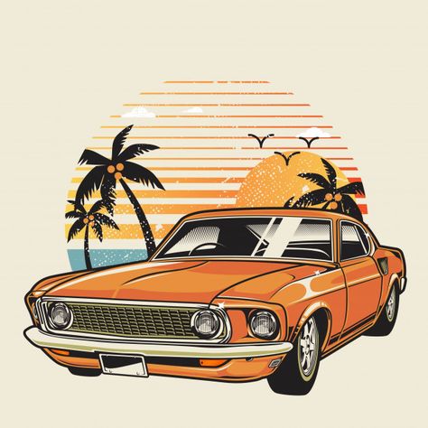 Classic car on the beach | Premium Vector #Freepik #vector Classic Cars Drawing, Retro Car Drawing, Classic Car Drawing, Car Illustration Art, Retro Car Illustration, Drawings Of Cars, Vintage Car Illustration, Auto Illustration, Cars Drawing