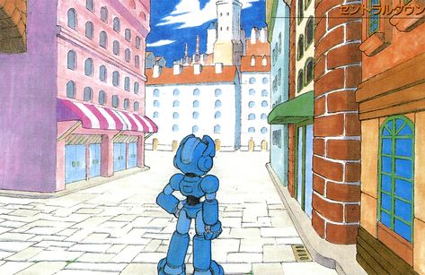 downtown3 Mega Man Legends Concept Art, Megaman Legends Art, Megaman Legends Concept Art, Chibi Robot, Animatronic Design, Mega Man Legends, Y2k Future, Video Game Concept Art, Megaman Legends