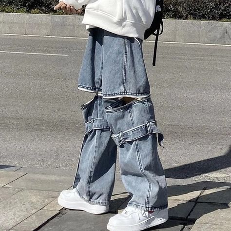 Detachable Jeans, Streetwear Cargo Pants, Harajuku Street, Retro Jeans, Harajuku Streetwear, Women Street, Vintage Pants, Jeans Men, Cargo Pants Women