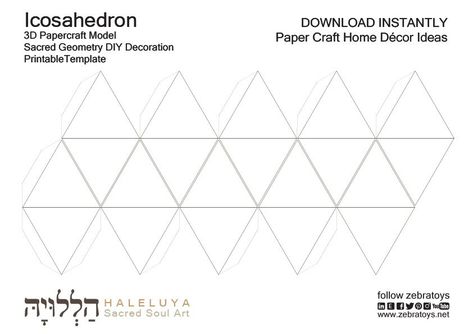 Icosahedron 3D Papercraft Blank Template-Home Décor Ideas-Platonic Solids-Printable Holiday Party Decoration-Sacred Geometry- Model-DOWNLOAD Platonic Solids, Sacred Geometry, Home Décor, Party Decoration, Holiday Party, Geometry, Paper Crafts, United States, The Unit