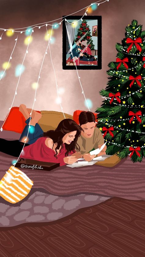 Christmas Couple Illustration, Ukraine Illustration, Christmas In Ukraine, Usa Illustration, Under Christmas Tree, Xmas Colors, Christmas Tree Illustration, Art Deco Christmas, Illustration Tshirt