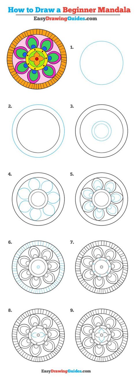 Learn How to Draw a Mandala: Easy Step-by-Step Drawing Tutorial for Kids and Beginners. #Mandala #drawingtutorial #easydrawing See the full tutorial at https://easydrawingguides.com/how-to-draw-a-beginner-mandala-really-easy-drawing-tutorial/. Mandela Art Easy For Beginners, Mandala Art For Kids, Mandala For Kids, Beginner Mandala, Mandala Making, Trin For Trin Tegning, Easy Pencil Drawings, Wallpaper Indian, Art Trippy