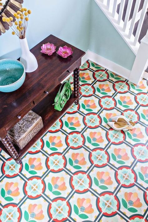 Take Another Look: Vinyl & Linoleum Tiles Can Actually Look Good (Really!) Mirth Studio, Colorful Tile, Peel And Stick Floor, Casa Vintage, Linoleum Flooring, Hardwood Tile, Small Space Kitchen, Peel And Stick Vinyl, Peel And Stick Tile