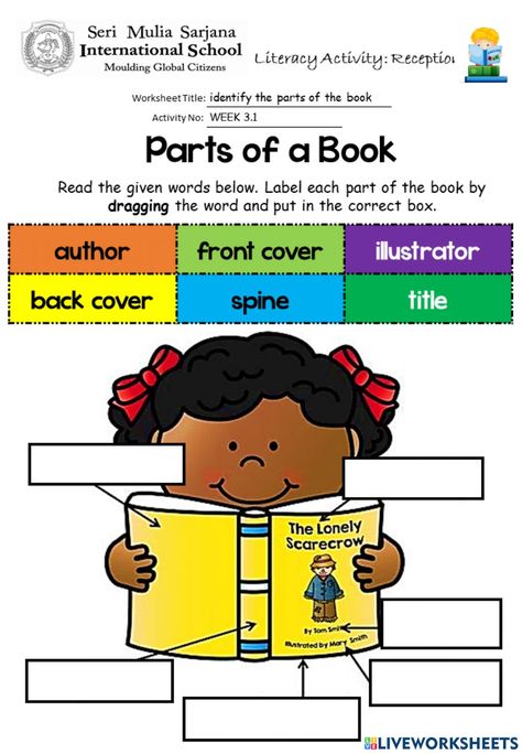 Parts Of A Book Worksheet, Starting A Daycare Center, Book Worksheet, Concepts Of Print, Worksheet For Kindergarten, All About Me Printable, Starting A Daycare, Parts Of A Book, Library Activities