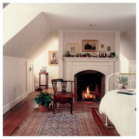 Attic Bedroom Fireplace, Attic Bedroom With Fireplace, Small Bedroom With Fireplace, Fireplace In Bedroom, Bedroom With Fireplace, Ceiling Door, Bath Closet, Fireplace Bedroom, Dividing Wall