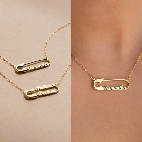 ✨ Shine with a touch of gold! ✨ Our Custom Double Name Paper Clip Pendant Necklace is the ultimate gift for your special someone – be it girlfriend, mom, or YOU! 💖 Personalize it, flaunt it, LOVE it! Click here to make it yours: https://nuel.ink/nqeHVm #PersonalizedJewelry #GiftsForHer #ShineBright 😘😍 Safety Pin Necklace, Double Name, Pin Necklace, Font Number, Necklace Chain Types, Necklaces Chain, Photo Pendant, Custom Charms, Personalized Accessories