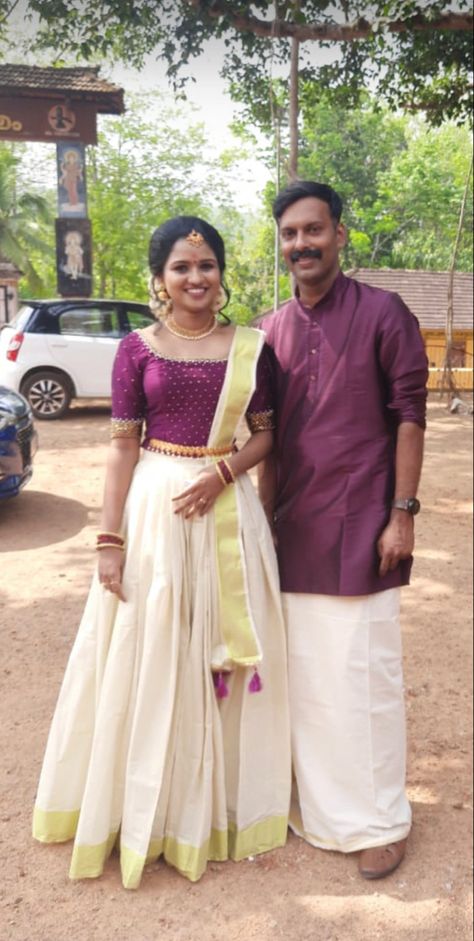 Full Skirt And Top Indian Style Wedding, Onam Dress Code For Men, Kerala Davani Set, Pudava Kodukkal Dress Kerala, Kerala Mundu And Kurta Men, Kerala Style Engagement Dress, Kerala Pattupavada, Kerala Engagement Dress Hindus, Kerala Engagement Dress Hindus Couple