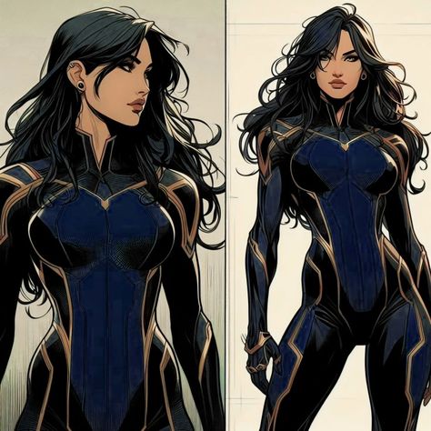 Supersuits Female Design, Eternals Costume Design, Hero Vs Villain Costume Ideas, Hero Costume Ideas Women, Superhero Suit Design Female Black, Super Suits Female Design, Superhero Art Oc, Super Hero Costumes For Women, Female Superhero Suit